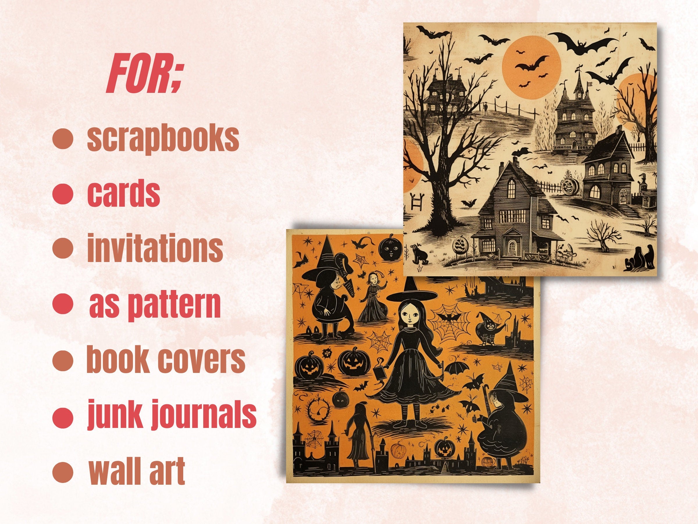 Printable Vintage Creepy Halloween Digital Paper, Halloween Ephemera, Fantasy Gothic Pages, Download Junk Journal, Scrapbooking, Card Making