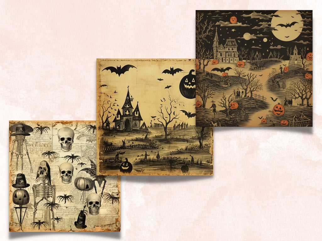 Printable Vintage Creepy Halloween Digital Paper, Halloween Ephemera, Fantasy Gothic Pages, Download Junk Journal, Scrapbooking, Card Making