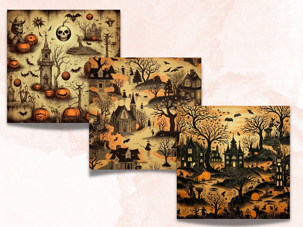 Printable Vintage Creepy Halloween Digital Paper, Halloween Ephemera, Fantasy Gothic Pages, Download Junk Journal, Scrapbooking, Card Making