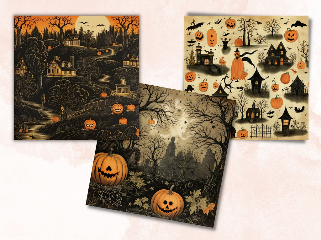 Printable Vintage Creepy Halloween Digital Paper, Halloween Ephemera, Fantasy Gothic Pages, Download Junk Journal, Scrapbooking, Card Making