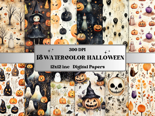 Printable Watercolor Halloween Digital Paper, Halloween Ephemera, Spooky Season Pages, Download Junk Journal, Scrapbooking, Card Making