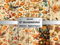 Printable Vintage Thanksgiving Digital Paper, Rustic Autumn, Fall Pumpkin Harvest Pages, Download Junk Journal, Scrapbooking, Card Making