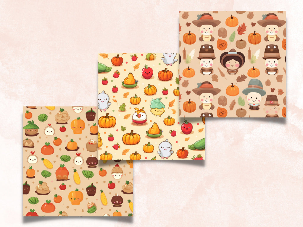Printable Cute Thanksgiving Digital Paper, Cozy Kawaii Autumn, Fall Pumpkin Harvest Pages, Download Junk Journal, Scrapbooking, Card Making