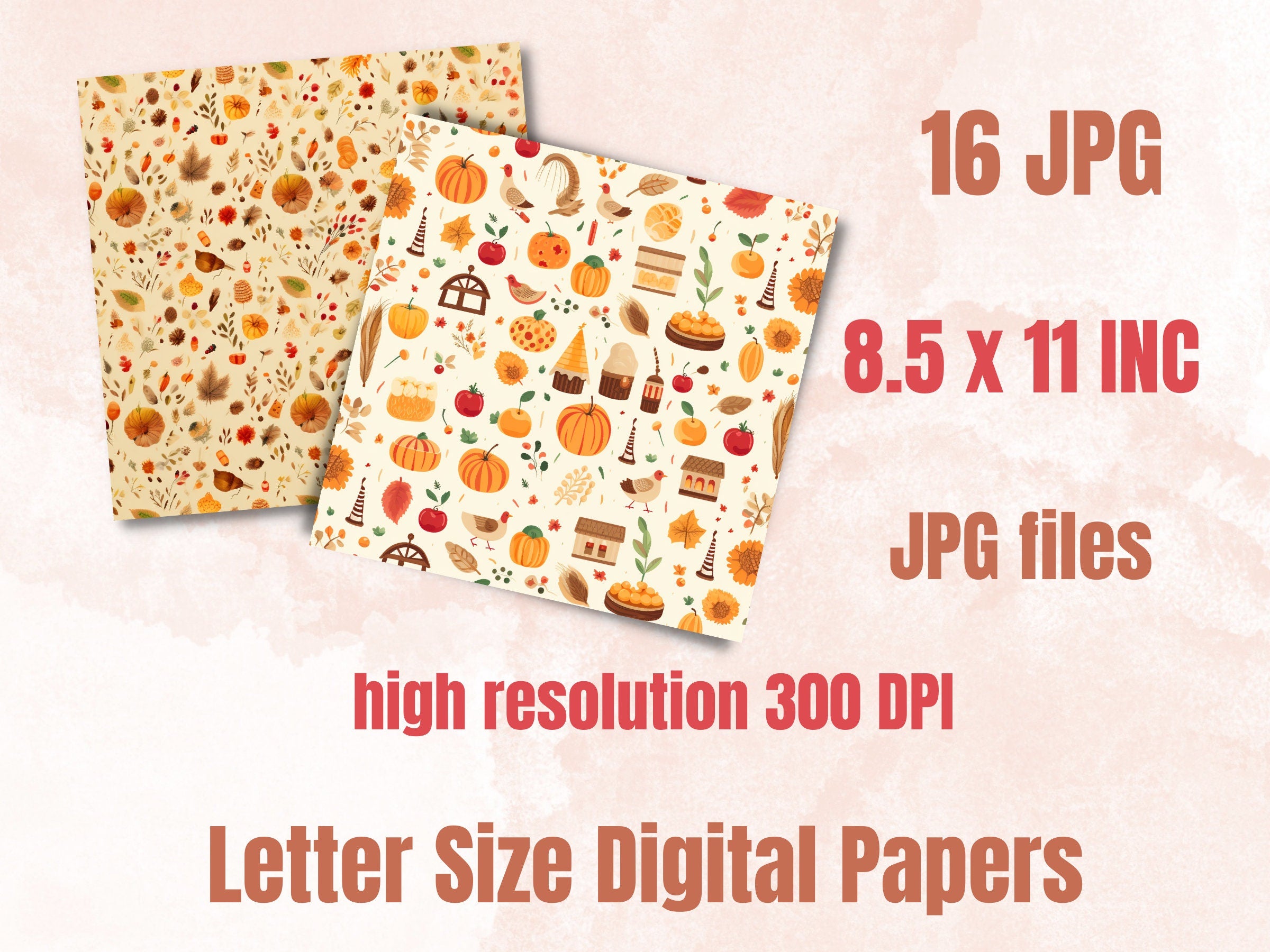 Printable Cute Thanksgiving Digital Paper, Cozy Kawaii Autumn, Fall Pumpkin Harvest Pages, Download Junk Journal, Scrapbooking, Card Making