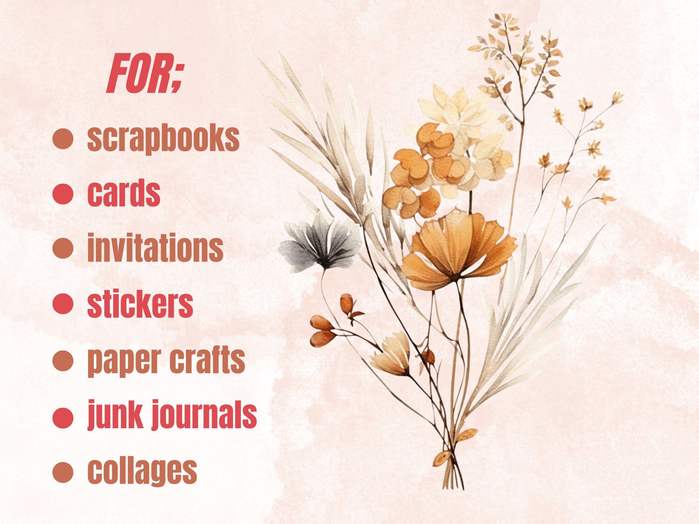 35 PNG Watercolor Fall Dried Flowers Clipart, Autumn Boho Wildflowers Illustrations Clip art, Fall Bouquets png, Autumn wedding invitation