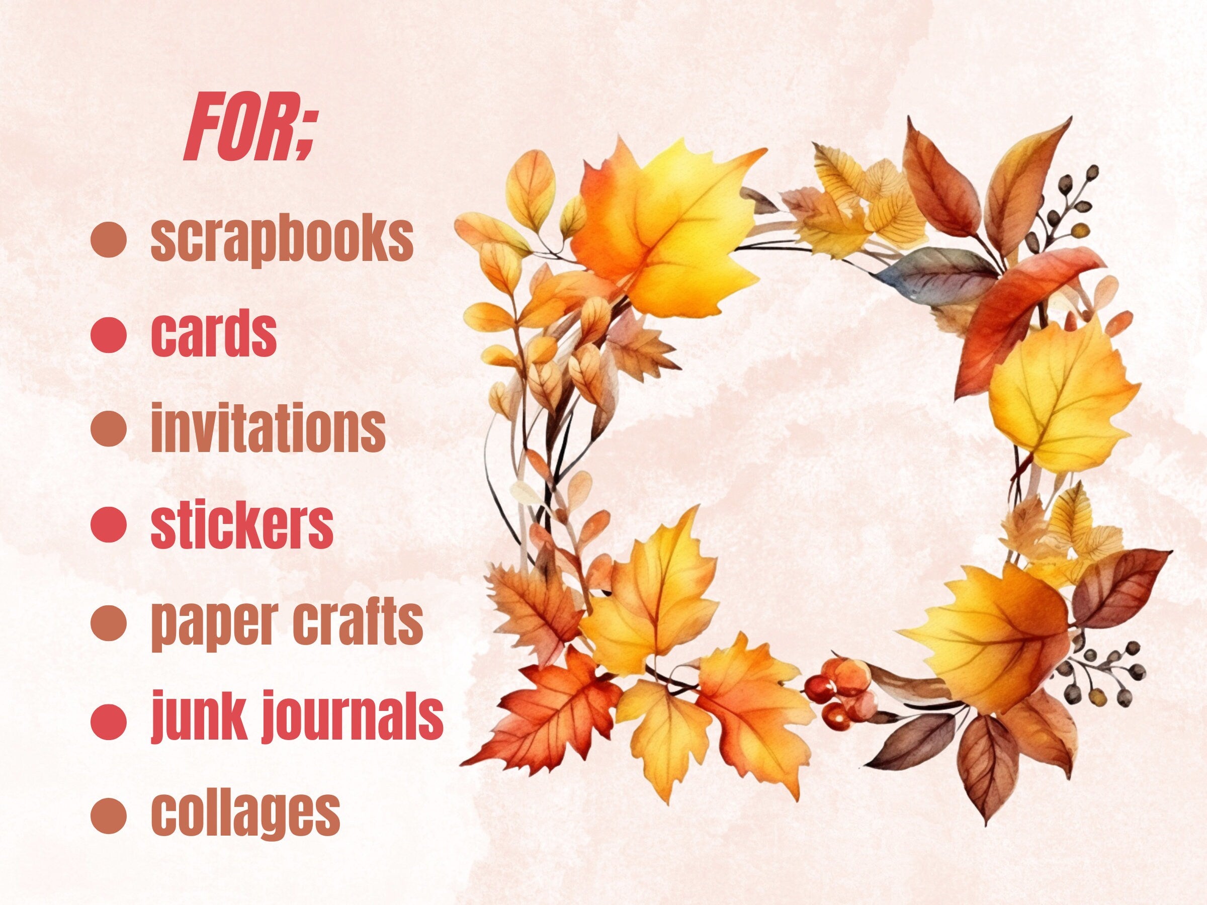 30 PNG Watercolor Fall Wreath Clipart, Floral Autumn Frames Illustrations Clip art, Fall Border png, Autumn Pumpkin Foliage Sublimation