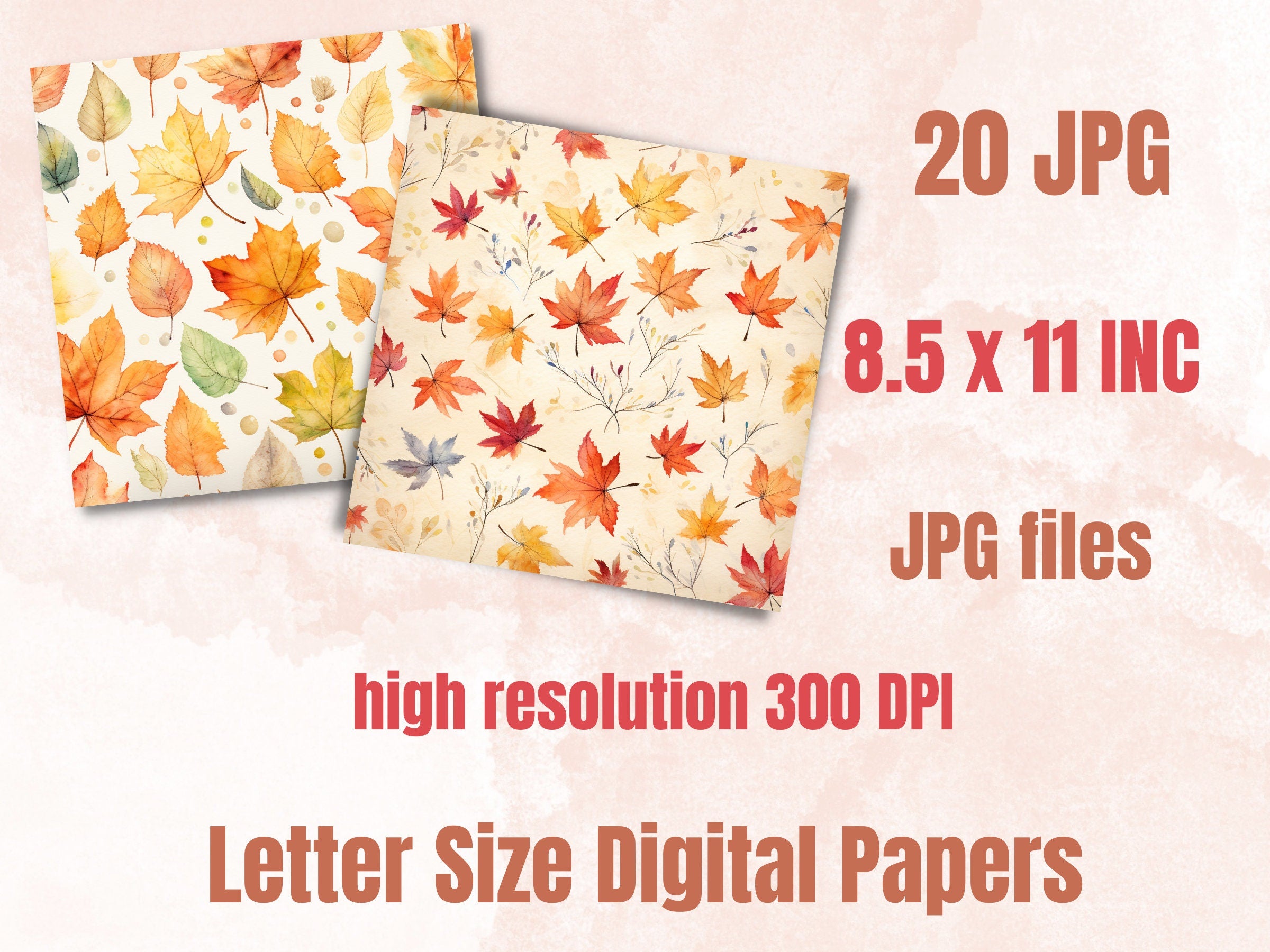 Printable Watercolor Fall Paper, Rustic Autumn Ephemera, Watercolor Fall Leaves Pages, Download Junk Journal, Scrapbooking, Card Making