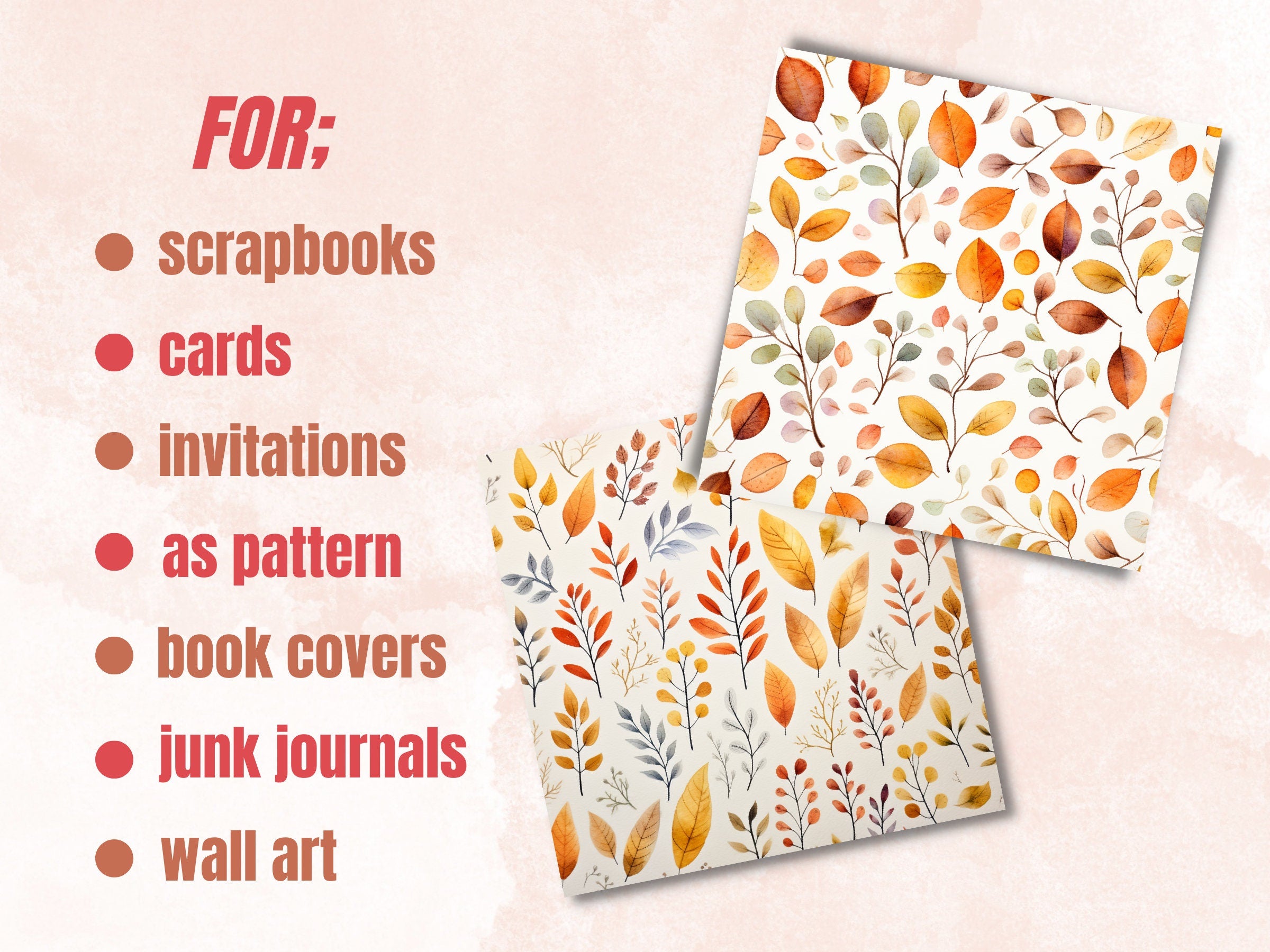 Printable Watercolor Fall Paper, Rustic Autumn Ephemera, Watercolor Fall Leaves Pages, Download Junk Journal, Scrapbooking, Card Making