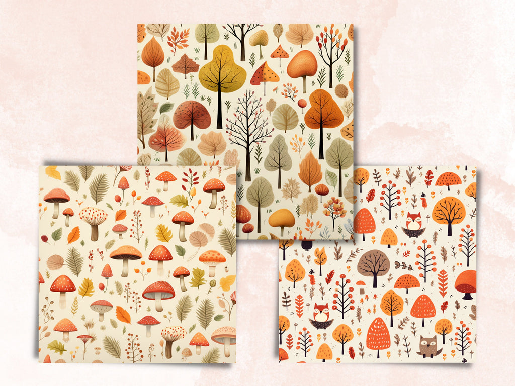 Printable Cute Fall Paper, Kawaii Autumn Forest Ephemera, Rustic Cozy Fall Leaves Pages, Download Junk Journal, Scrapbooking, Card Making