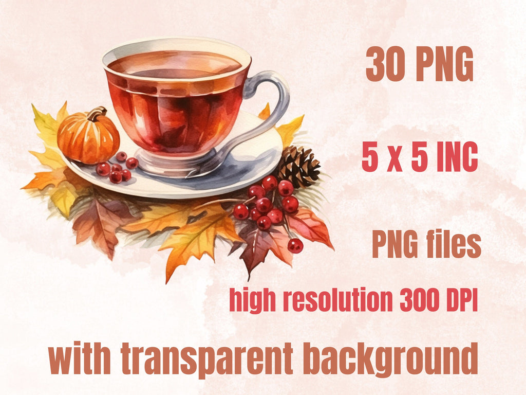 30 PNG Watercolor Fall Drink Clipart, Autumn Coffee Illustrations Clip art, Pumpkin Spice Latte png, Cozy Autumn Cocktail Treats Sublimation