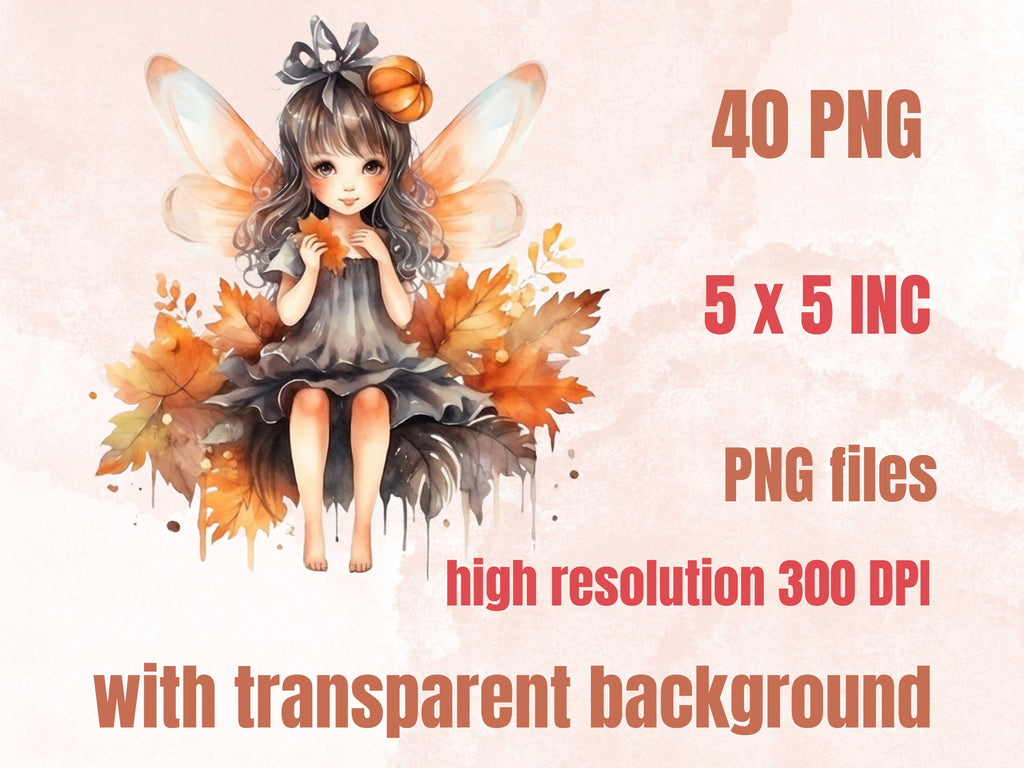 40 PNG Watercolor Fall Forest Fairy Clipart, Autumn Girls Illustrations Clip art, Pumpkin Fairy png, Fairytale Fantasy Autumn Sublimation