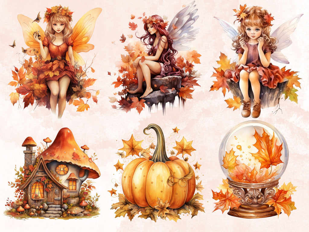 40 PNG Watercolor Fall Forest Fairy Clipart, Autumn Girls Illustrations Clip art, Pumpkin Fairy png, Fairytale Fantasy Autumn Sublimation