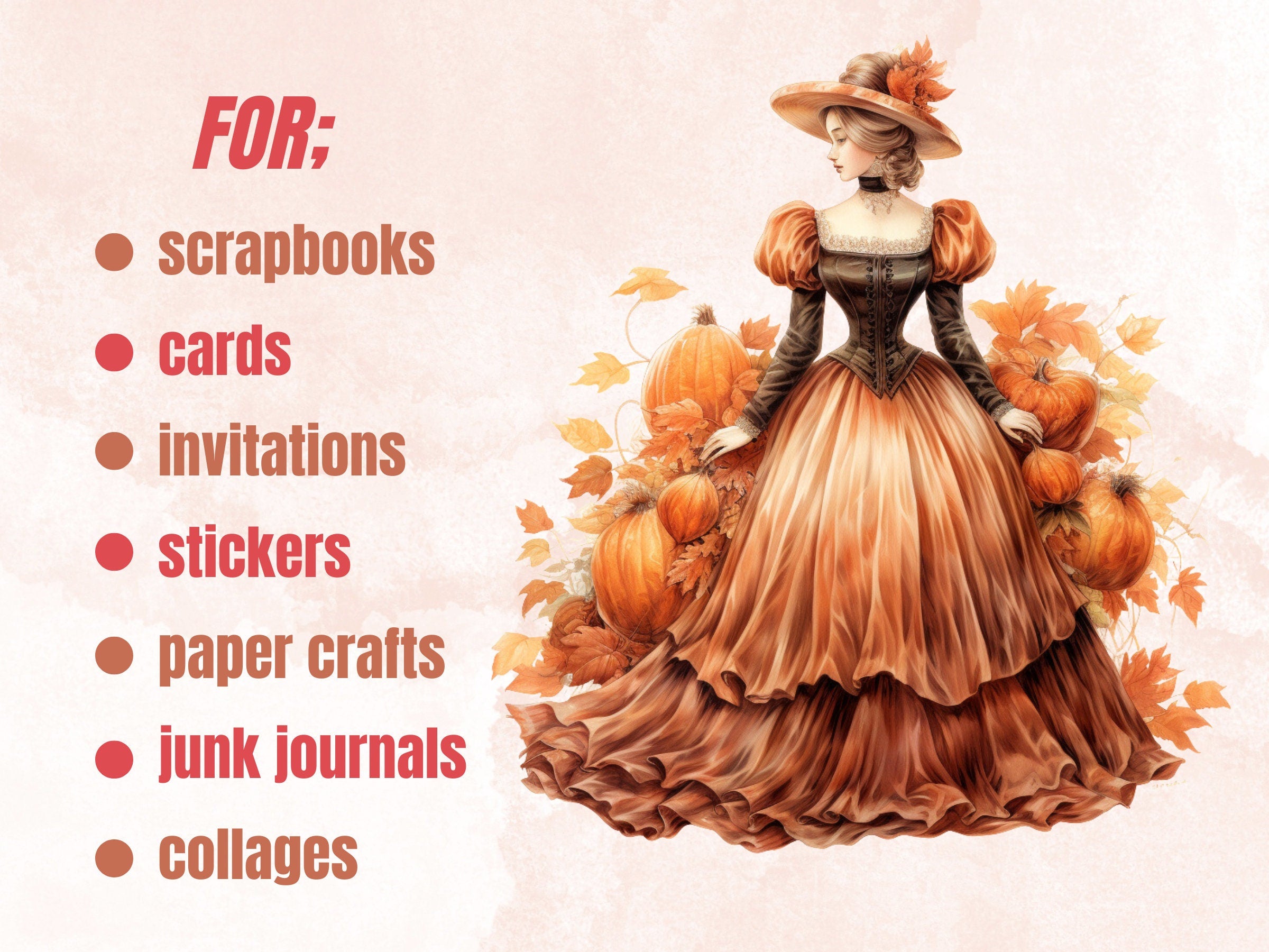 40 PNG Watercolor Victorian Fall Clipart Bundle, Vintage Rustic Autumn Pumpkin Illustrations Clip art, Retro Fall png, Autumn Sublimation