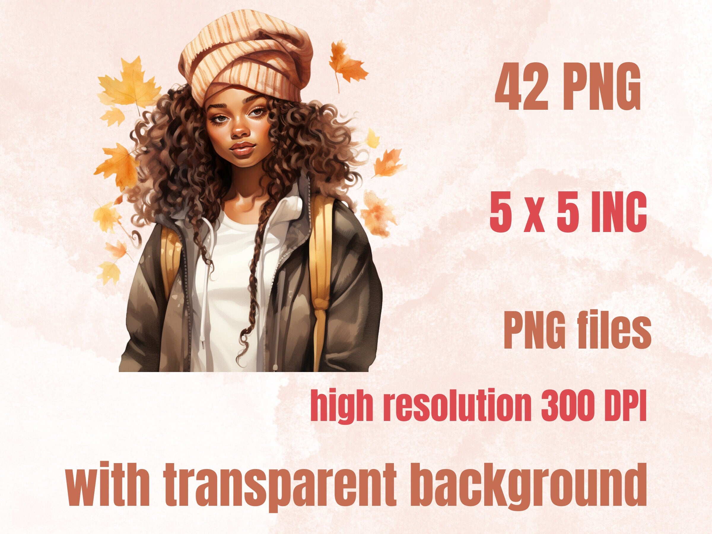 42 PNG Watercolor Fall Black Beauties Clipart Bundle,  Autumn Afro Illustrations Clip art, Fall Woman png, Autumn African Girl Sublimation