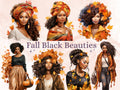 42 PNG Watercolor Fall Black Beauties Clipart Bundle,  Autumn Afro Illustrations Clip art, Fall Woman png, Autumn African Girl Sublimation