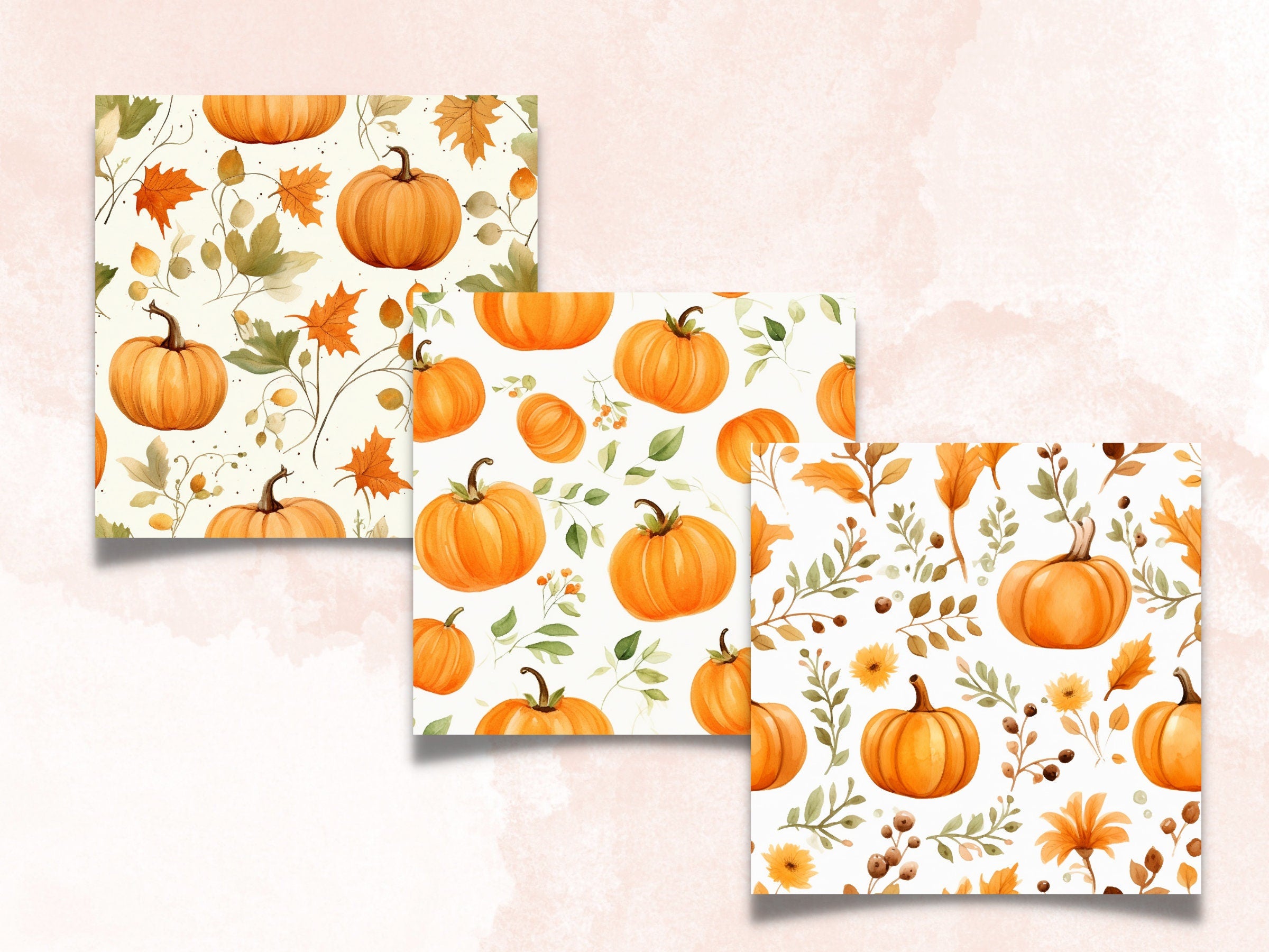 Seamless Watercolor Pumpkin Spice Digital Paper Pack, Pumpkin Harvest Seamless Pattern, Fall Autumn Background, Fantasy Scrapbook Papers