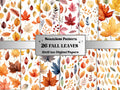 Seamless Watercolor Fall Leaves Digital Paper Pack, Autumn Leaves Seamless Pattern, Fall Floral Autumn Background, Fantasy Scrapbook Papers