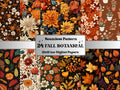 Seamless Fall Botanical Flowers Digital Paper Pack, Autumn Leaves Seamless Pattern, Fall Floral Autumn Background, Fantasy Scrapbook Papers