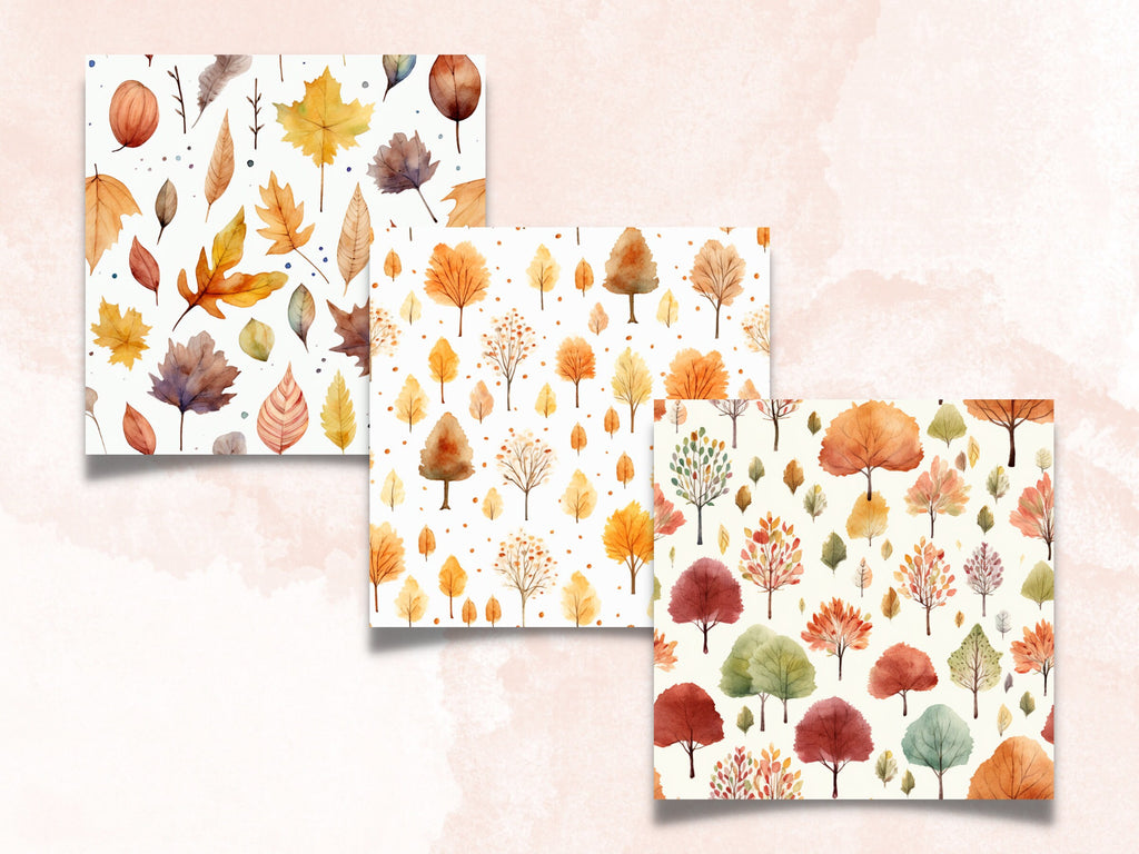 Seamless Watercolor Fall Digital Paper Pack, Cute Autumn Seamless Pattern, Fall Floral Autumn Leaves Background, Fantasy Scrapbook Papers