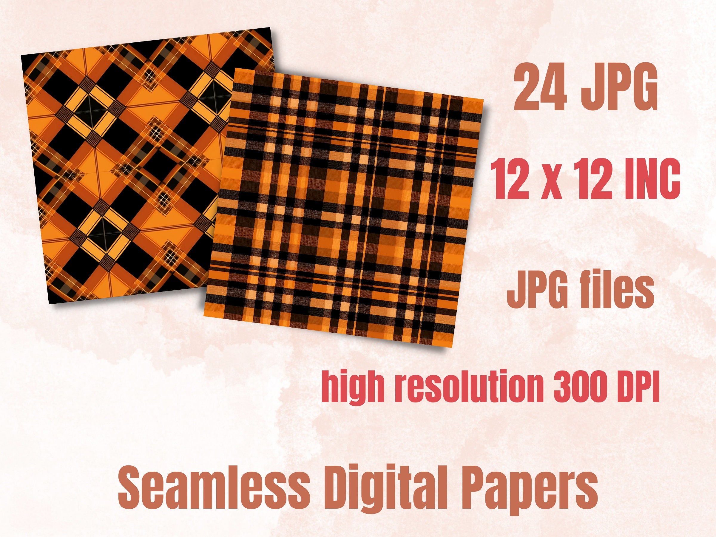 Seamless Halloween Plaid Digital Paper Pack, Fall Buffalo Plaid Seamless Pattern, Halloween Tartan Textures Background, Scrapbook Papers