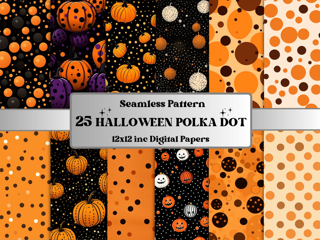 Seamless Halloween Polka Dot Digital Paper Pack, Fall Polka Dots Seamless Pattern, Halloween Geometric Textures Background, Scrapbook Papers