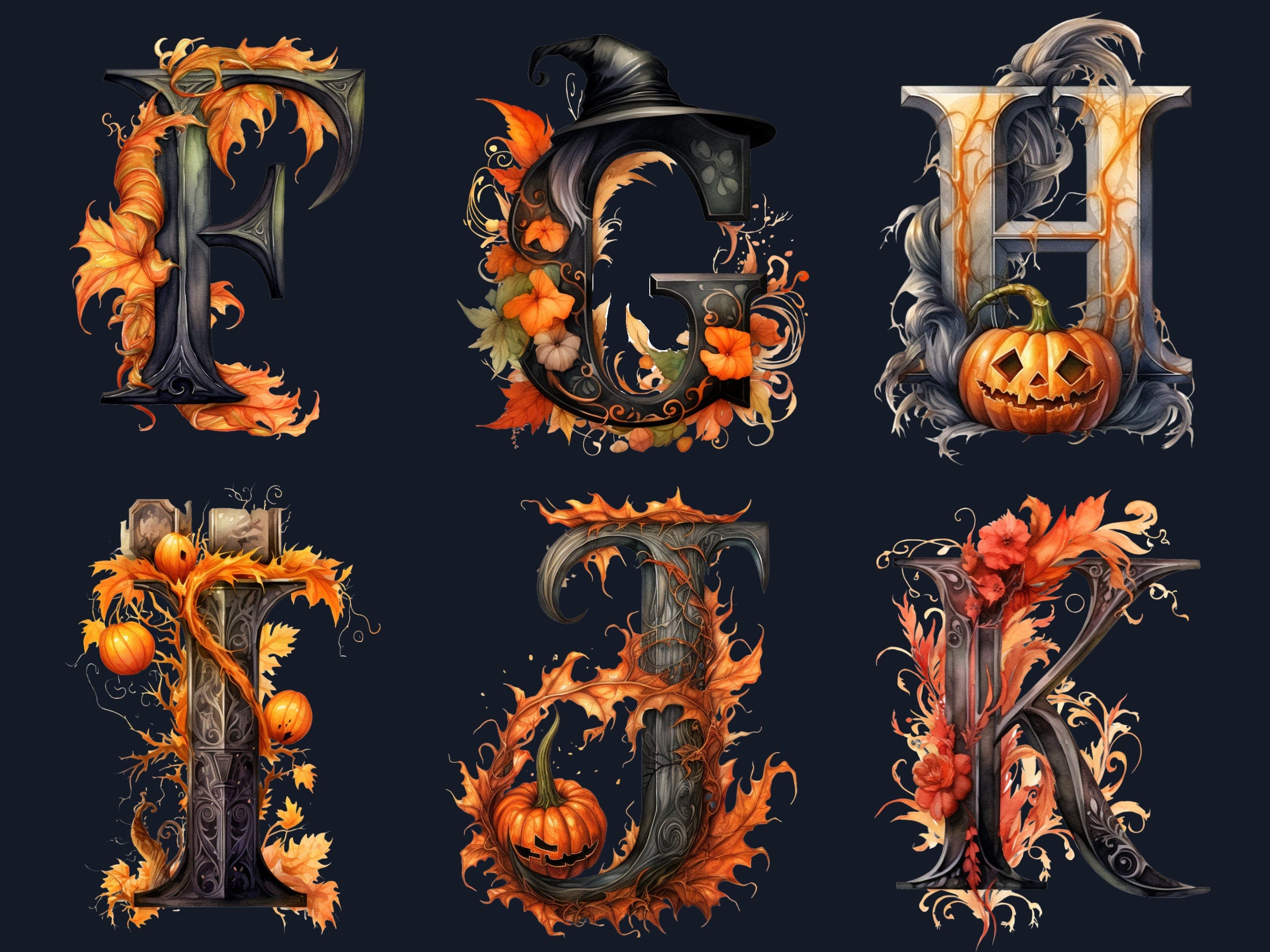 26 PNG Watercolor Halloween Alphabet Clipart, Gothic Letters Illustration Clip art, Dark Fantasy Alphabet png, Creepy Typography Sublimation