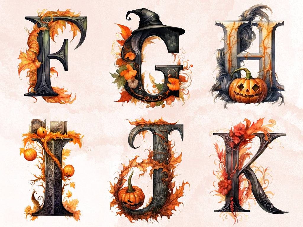 26 PNG Watercolor Halloween Alphabet Clipart, Gothic Letters Illustration Clip art, Dark Fantasy Alphabet png, Creepy Typography Sublimation
