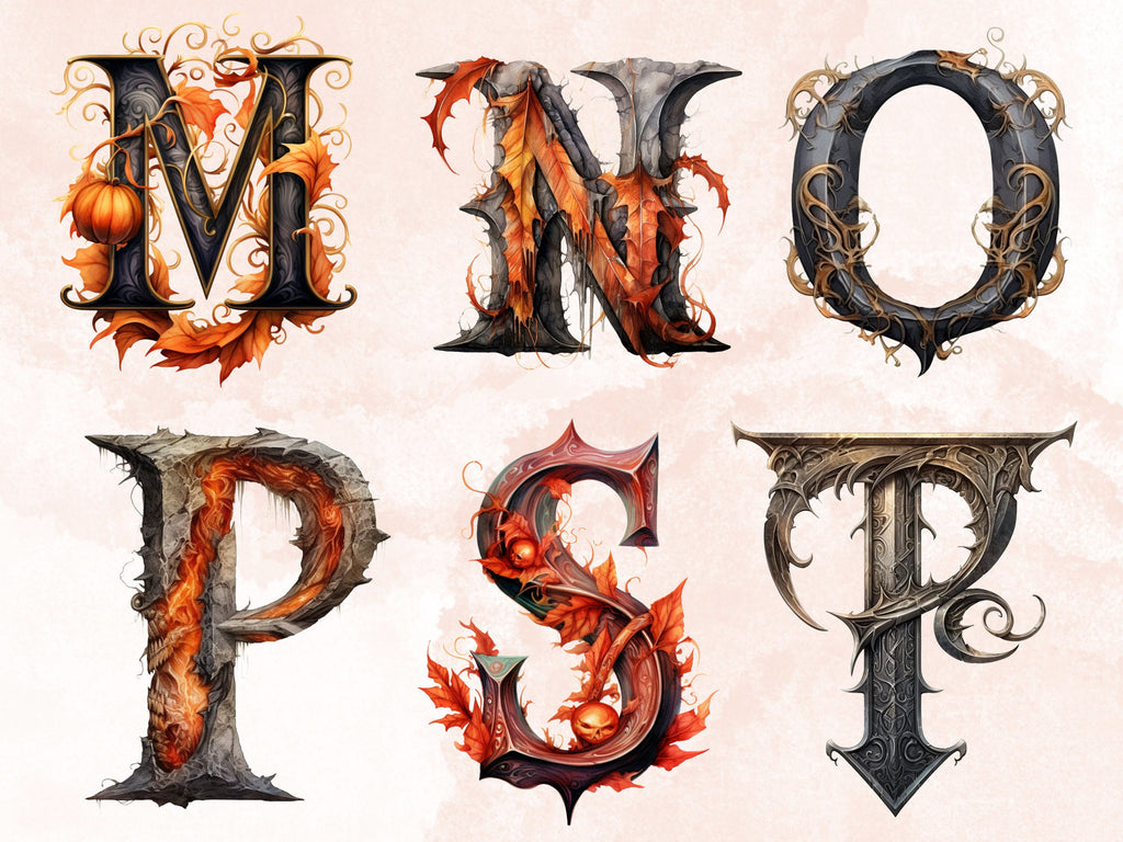 26 PNG Watercolor Halloween Alphabet Clipart, Gothic Letters Illustration Clip art, Dark Fantasy Alphabet png, Creepy Typography Sublimation