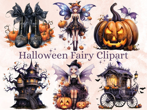 33 PNG Watercolour Halloween Fairy Clipart, Pumpkin Forest Fairy Illustrations Clip art, Dark Fantasy png, Fairytale Halloween Sublimation