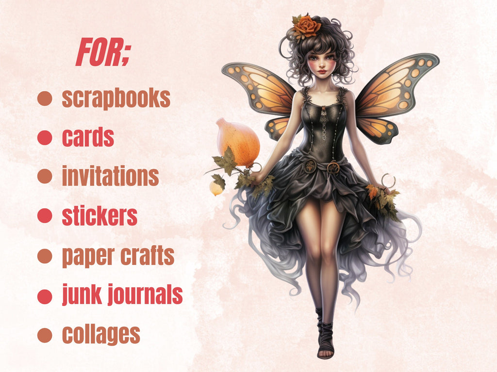 33 PNG Watercolour Halloween Fairy Clipart, Pumpkin Forest Fairy Illustrations Clip art, Dark Fantasy png, Fairytale Halloween Sublimation