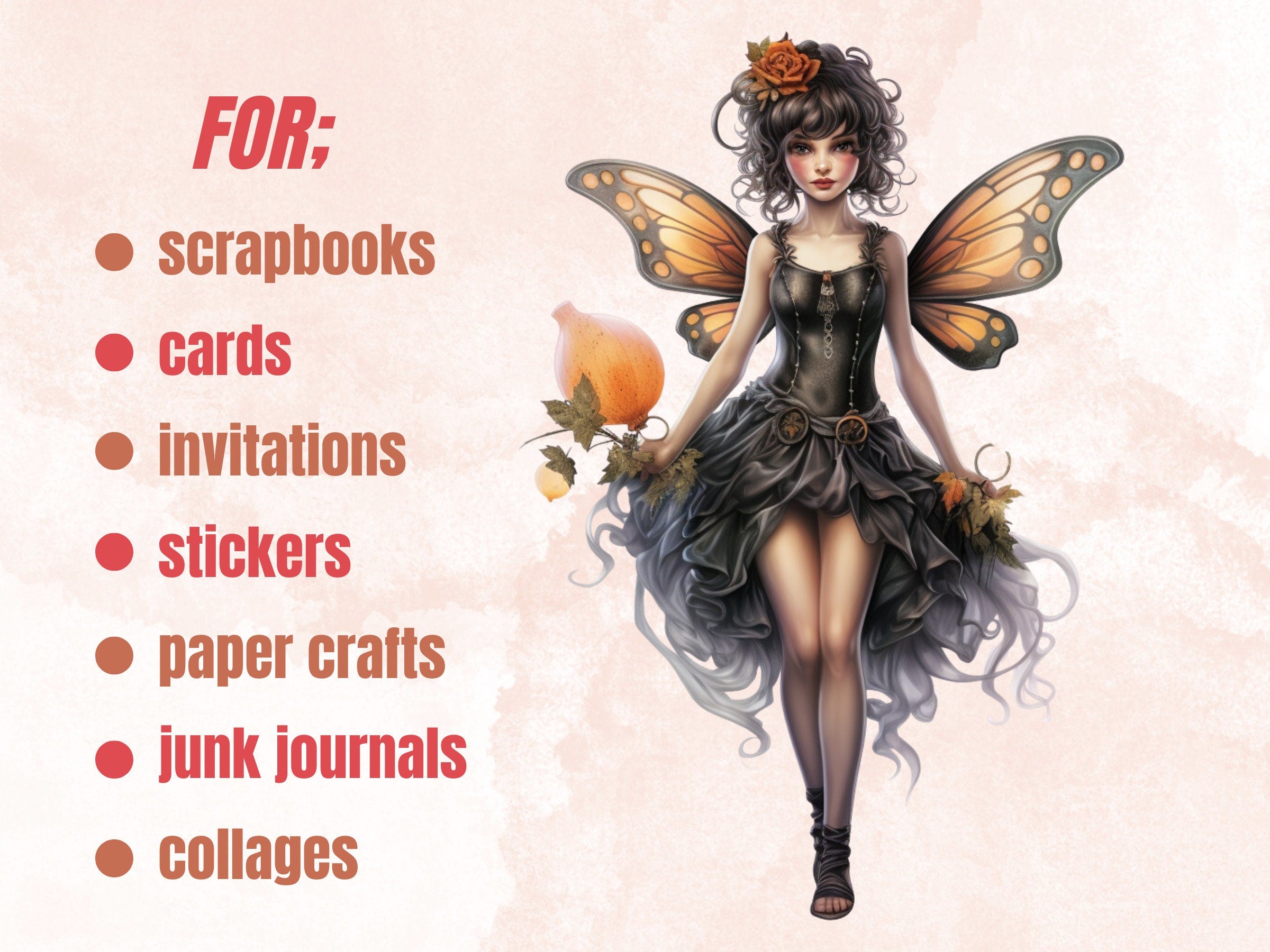 33 PNG Watercolour Halloween Fairy Clipart, Pumpkin Forest Fairy Illustrations Clip art, Dark Fantasy png, Fairytale Halloween Sublimation