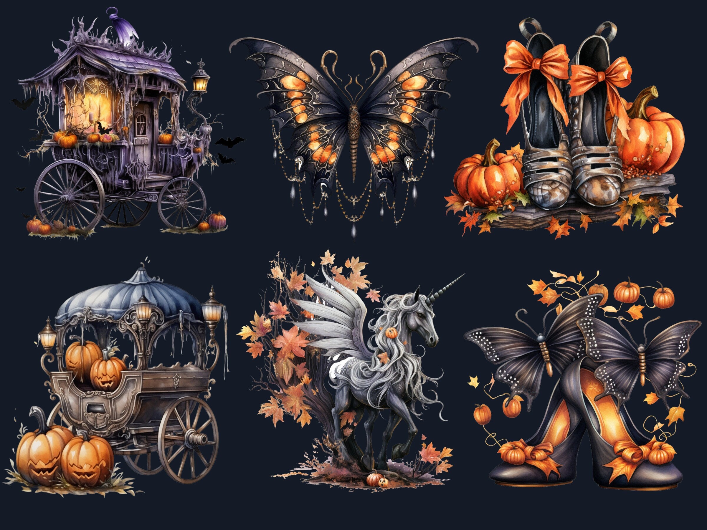 33 PNG Watercolour Halloween Fairy Clipart, Pumpkin Forest Fairy Illustrations Clip art, Dark Fantasy png, Fairytale Halloween Sublimation