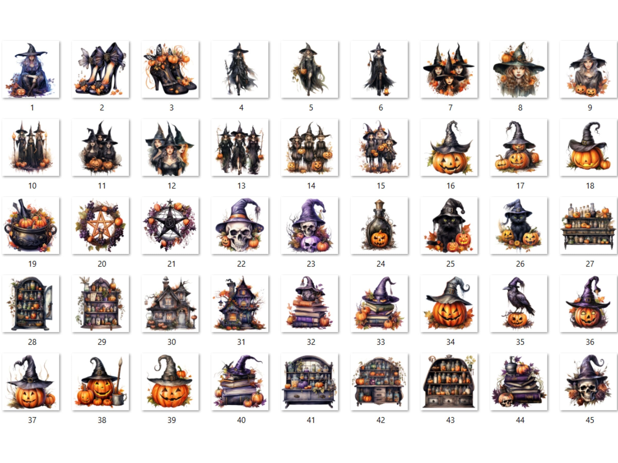 45 PNG Watercolour Halloween Witch Clipart, Pumpkin Witch Sisters Illustrations Clip art, Hocu Pocu png, Halloween Three Witches Sublimation