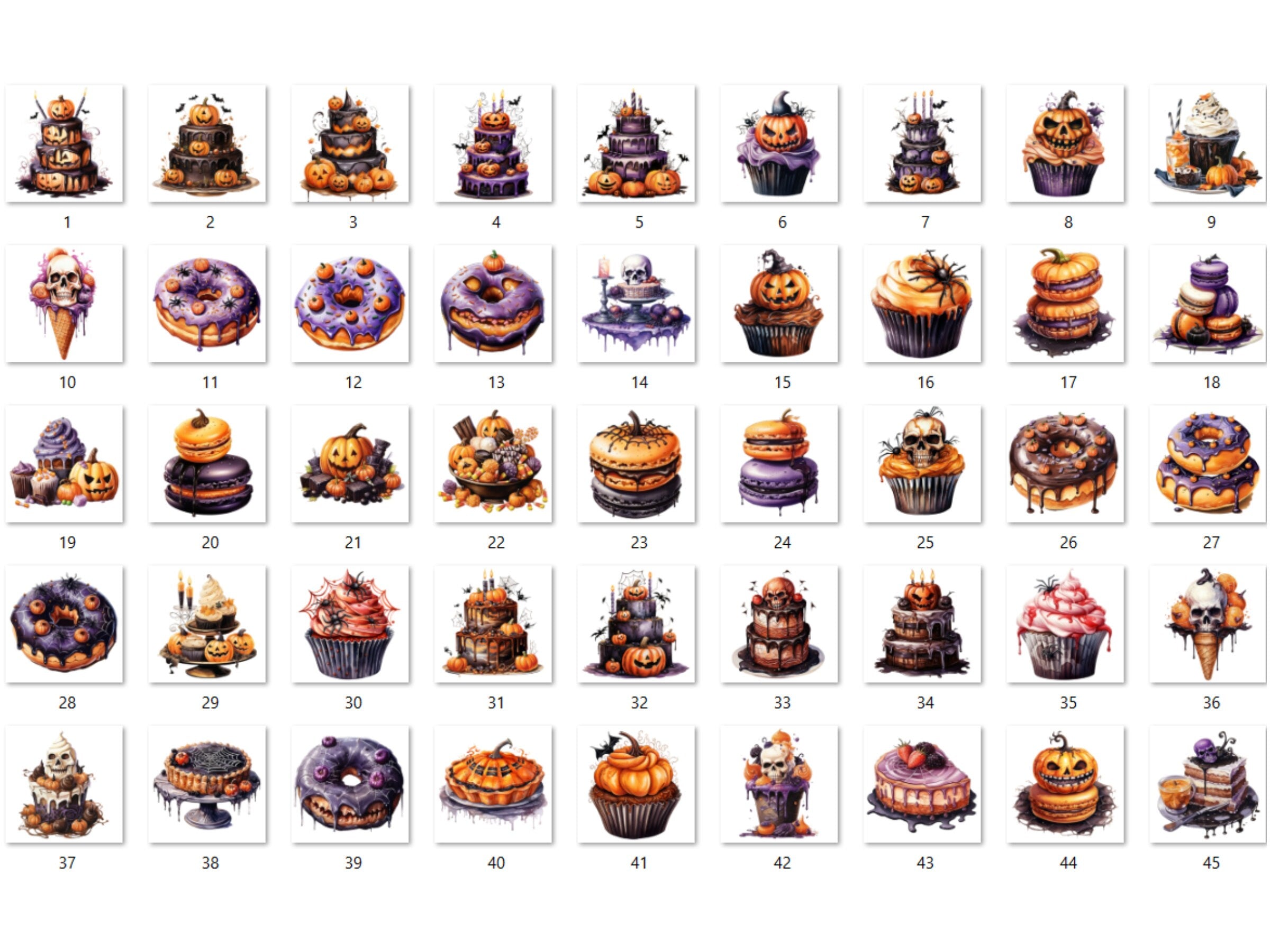 45 PNG Watercolour Halloween Dessert Clipart, Spooky Pumpkin Spice Illustrations Clip art, Halloween Sweets png, Trick or Treat Sublimation
