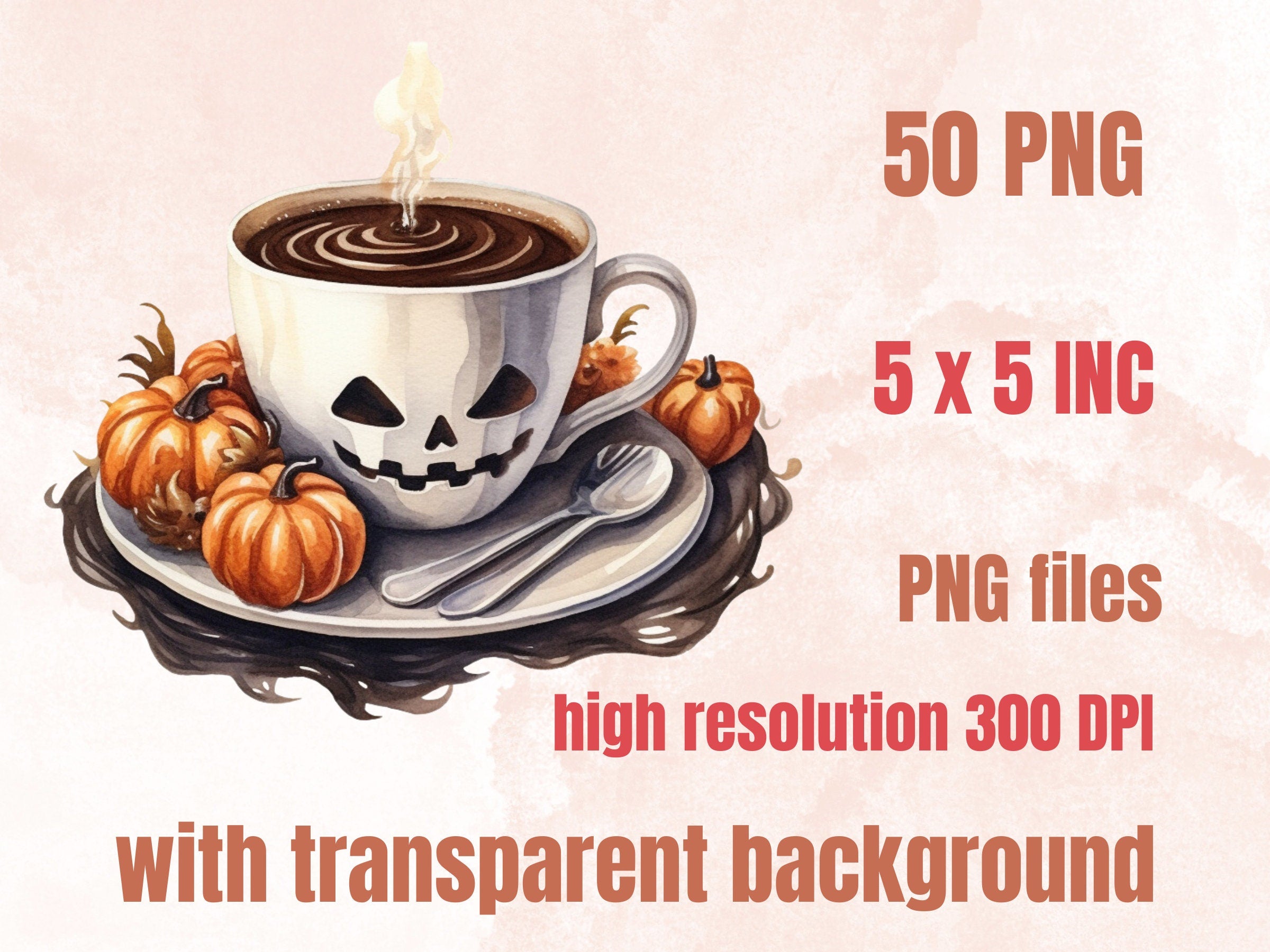 50 PNG Watercolour Halloween Drink Clipart, Pumpkin Spice Latte Illustrations Clip art, Halloween Coffee png, Trick or Treat Sublimation
