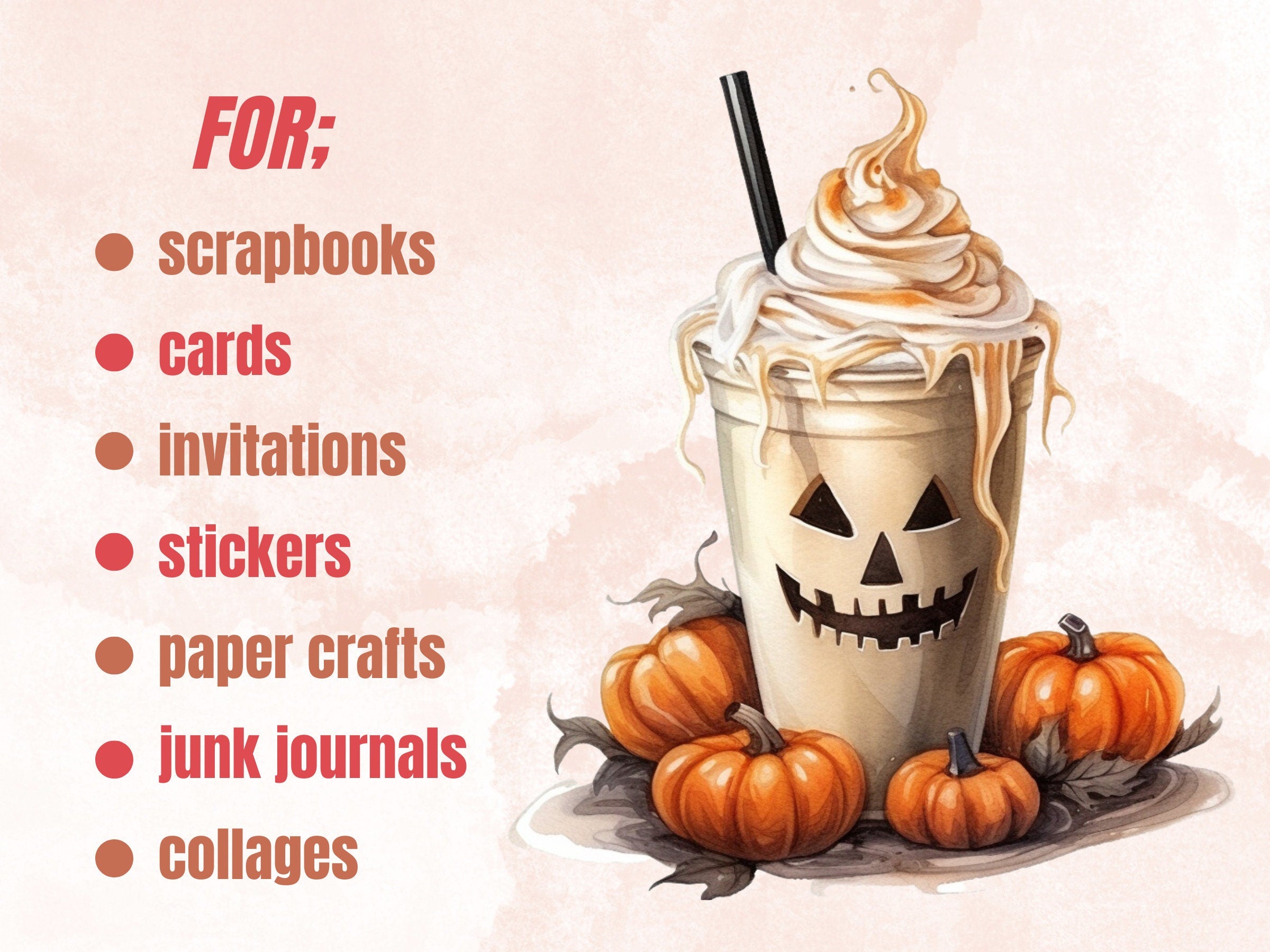 50 PNG Watercolour Halloween Drink Clipart, Pumpkin Spice Latte Illustrations Clip art, Halloween Coffee png, Trick or Treat Sublimation