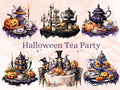 40 PNG Watercolour Halloween Tea Party Clipart, Pumpkin Tea Time Illustrations Clip art, Halloween Decor png, Trick or Treat Sublimation