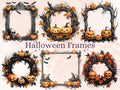 40 PNG Watercolor Halloween Frames Clipart, Halloween Wreaths Illustrations Clip art, Fall Witchcraft png, Autumn Pumpkin Border Sublimation