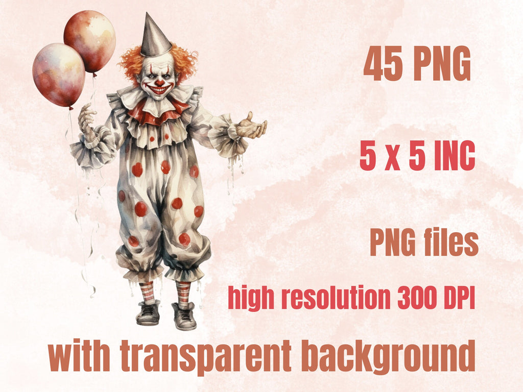 45 PNG Watercolor Halloween Clown Clipart, Horror Halloween Circus Illustrations Clip art, Cute Creepy Clowns png, Gothic Scary Sublimation
