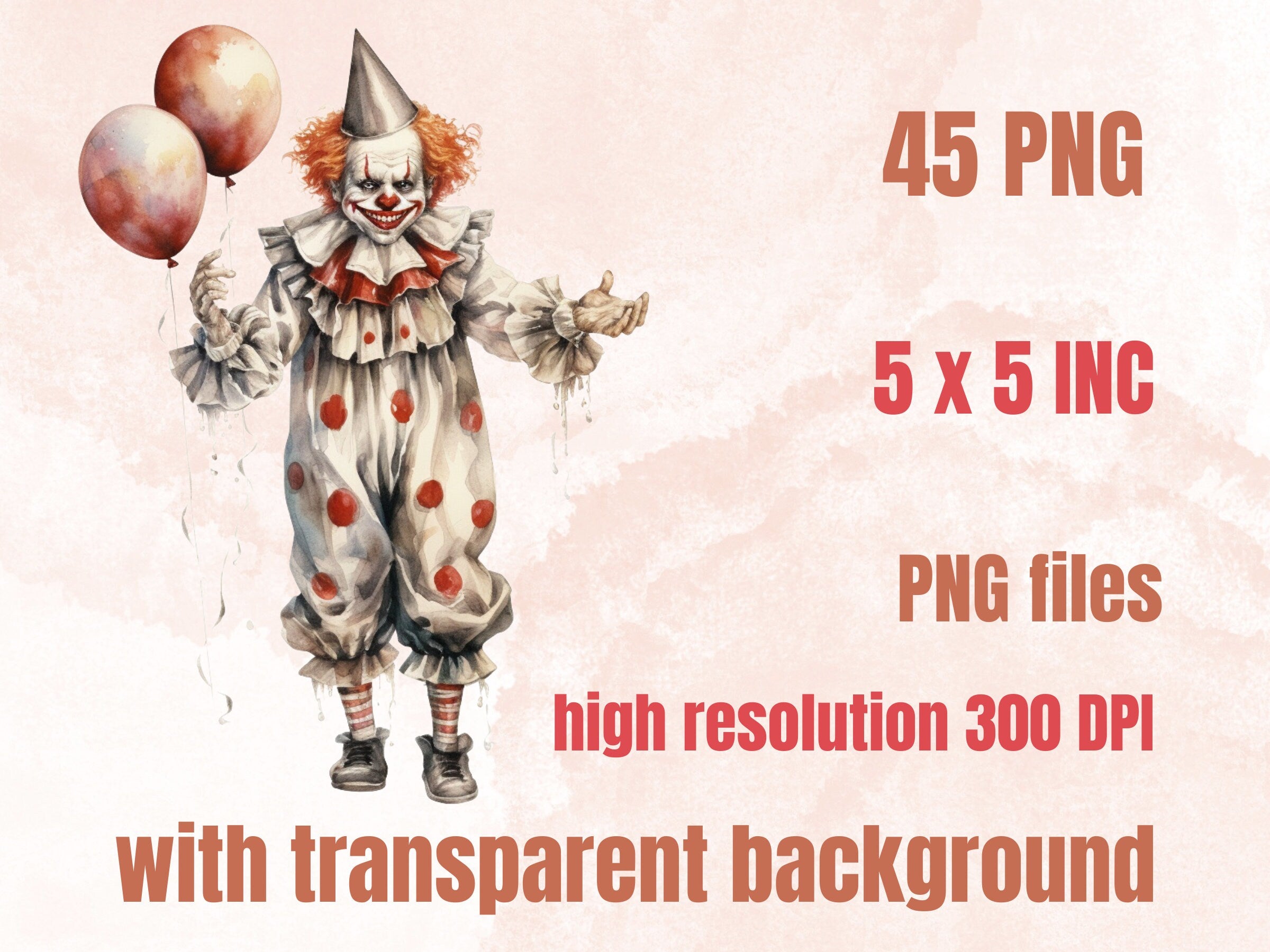 45 PNG Watercolor Halloween Clown Clipart, Horror Halloween Circus Illustrations Clip art, Cute Creepy Clowns png, Gothic Scary Sublimation