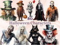80 PNG Watercolor Halloween Characters Big Bundle Clipart, Horror Halloween Illustrations Clip art, Evil Characters png, Creepy Sublimation