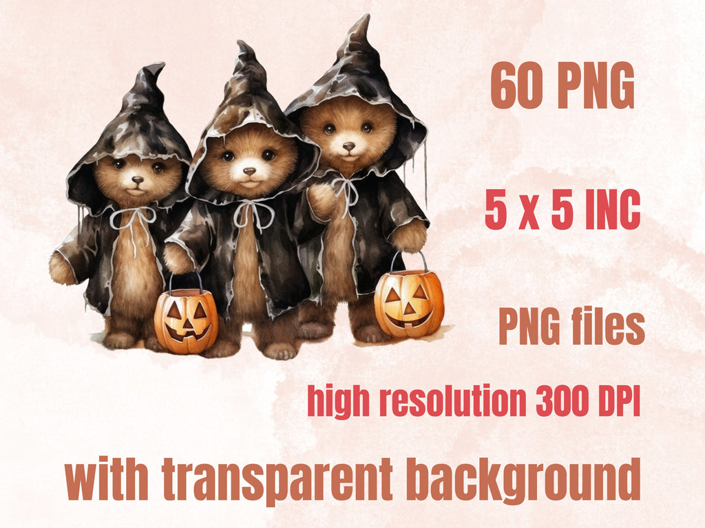 60 PNG Watercolor Halloween Animals Clipart, Cute Halloween Creatures Illustrations Clip art, Gothic Fall Animal png, Witchcraft Sublimation