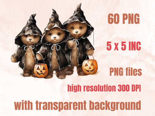 60 PNG Watercolor Halloween Animals Clipart, Cute Halloween Creatures Illustrations Clip art, Gothic Fall Animal png, Witchcraft Sublimation