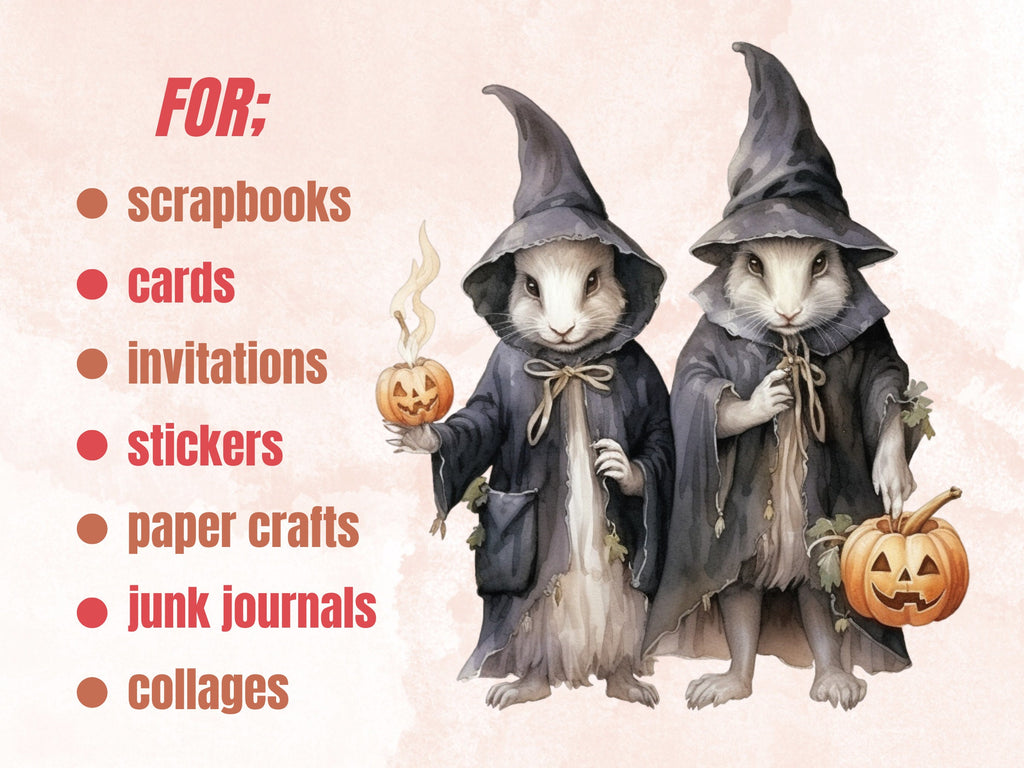 60 PNG Watercolor Halloween Animals Clipart, Cute Halloween Creatures Illustrations Clip art, Gothic Fall Animal png, Witchcraft Sublimation