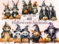 60 PNG Watercolor Halloween Animals Clipart, Cute Halloween Creatures Illustrations Clip art, Gothic Fall Animal png, Witchcraft Sublimation
