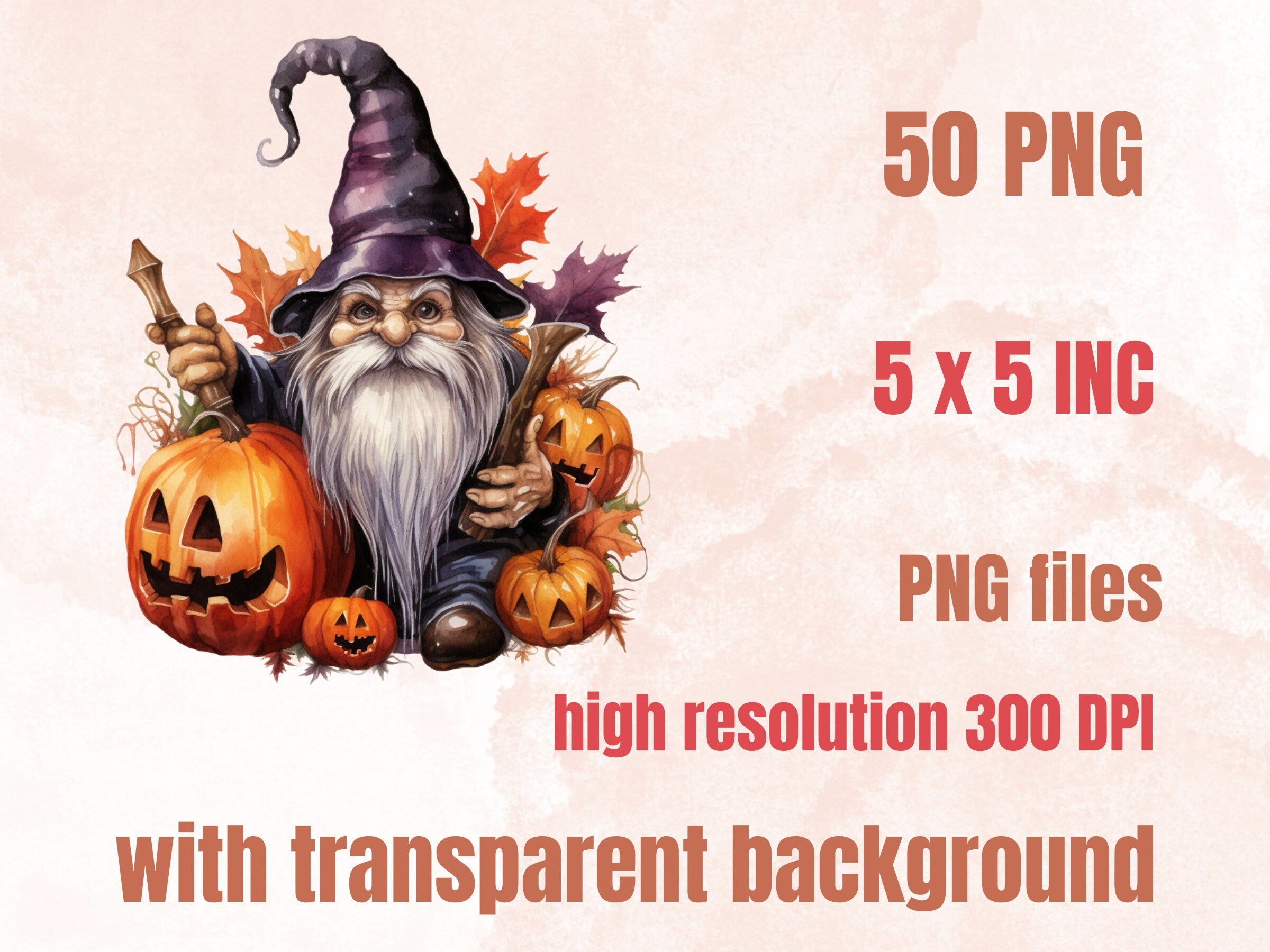50 PNG Watercolor Halloween Gnomes Clipart, Cute Halloween Illustrations Clip art, Fall Garden Gnome png, Pumpkin Gnome Girl Sublimation