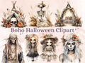 60 PNG Watercolor Boho Halloween Bundle Clipart, Bohemian Halloween Illustrations Clip art, Skeleton png, Creepy Witchcraft Sublimation
