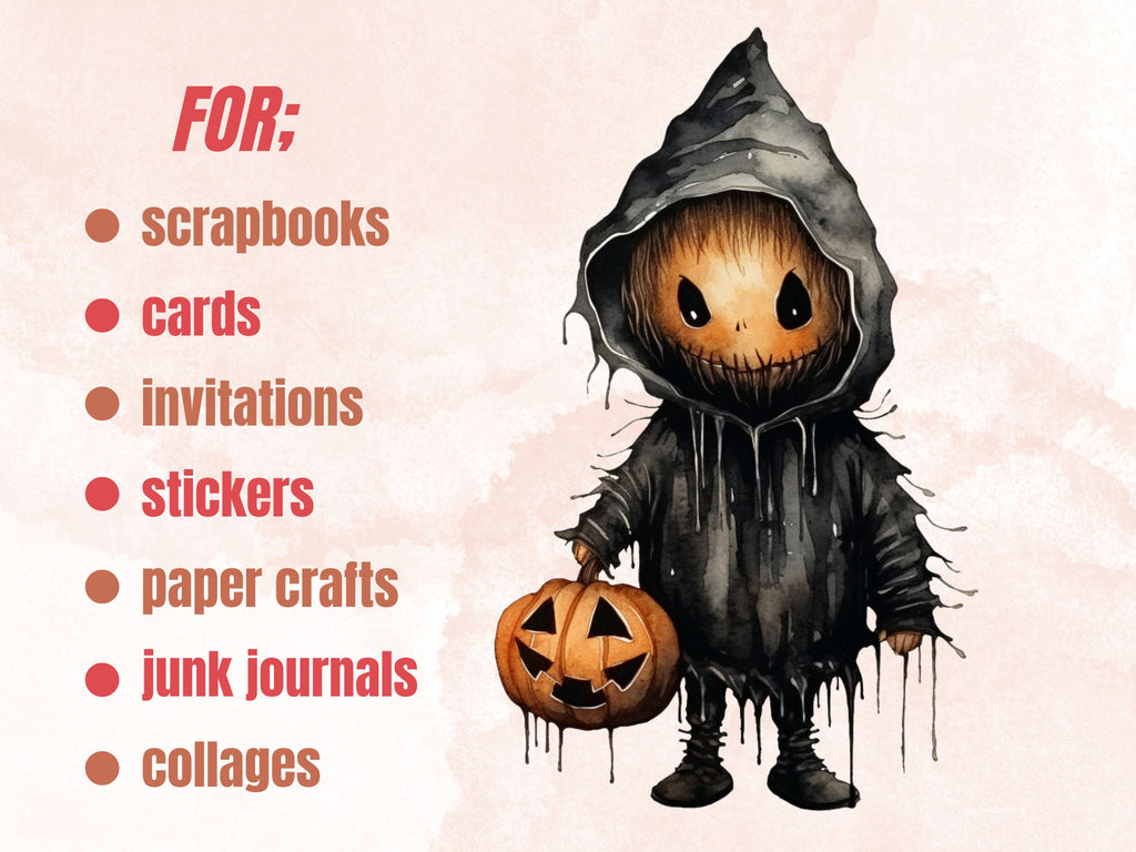 50 PNG Watercolor Cute Halloween Bundle Clipart, Kawaii Halloween Illustrations Clip art, Cute Ghost Zombie png, Spooky Season Sublimation