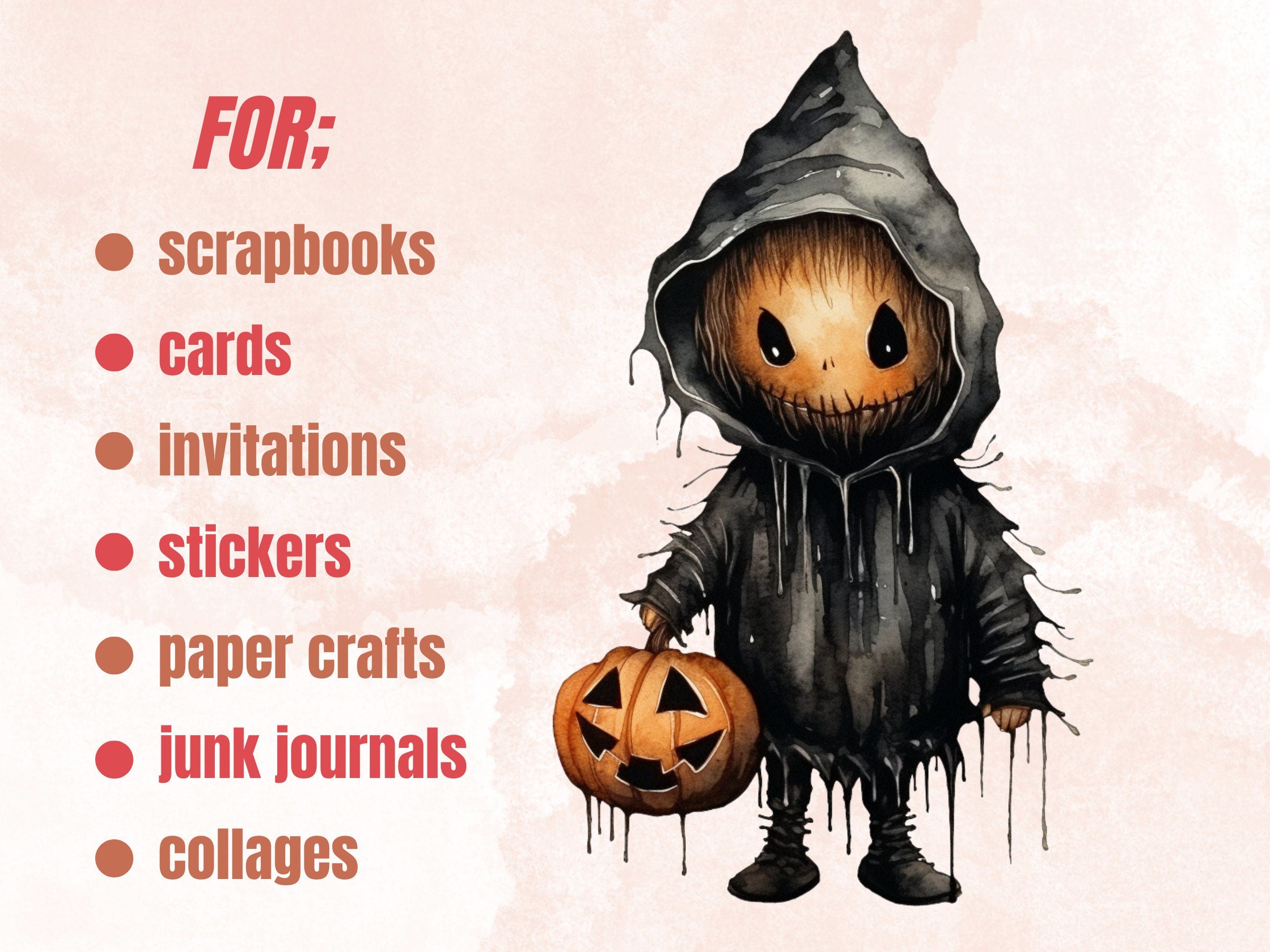 50 PNG Watercolor Cute Halloween Bundle Clipart, Kawaii Halloween Illustrations Clip art, Cute Ghost Zombie png, Spooky Season Sublimation