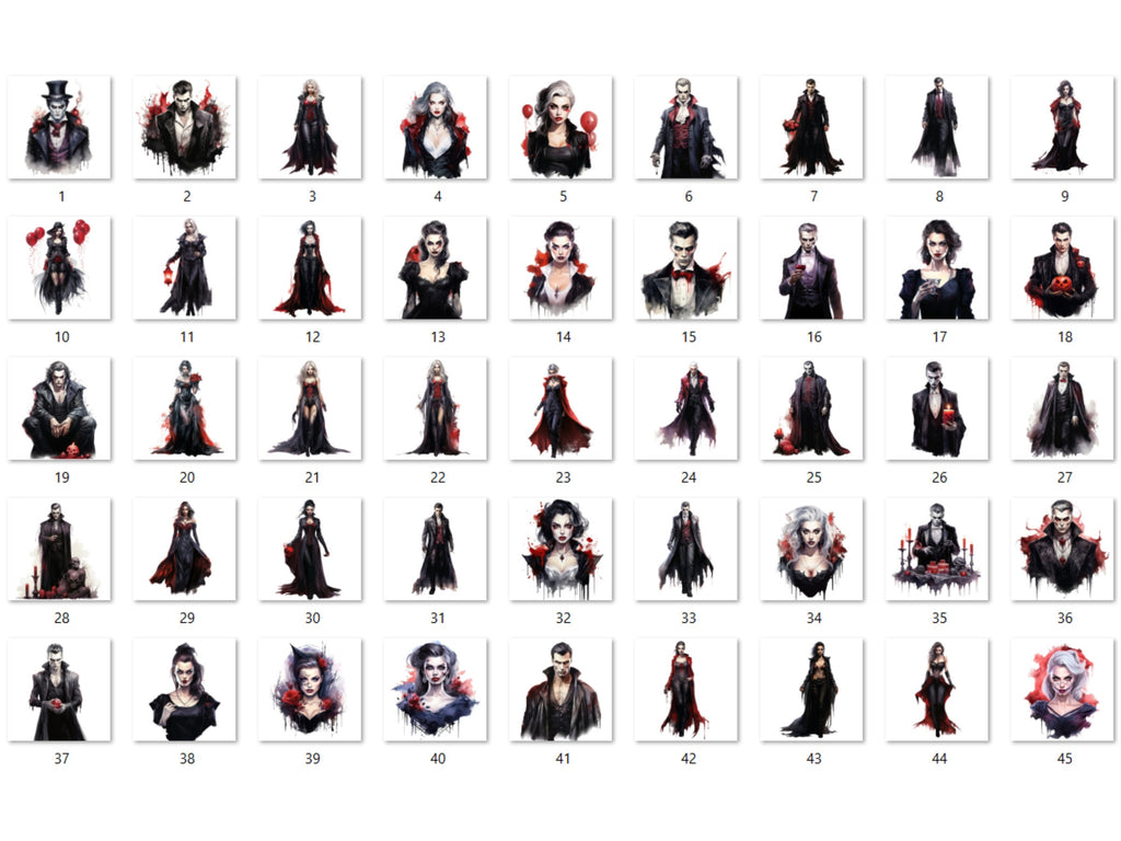 45 PNG Watercolor Halloween Vampires Clipart, Horror Halloween Illustrations Clip art, Spooky Gothic Vampire png, Dark Fantasy Sublimation